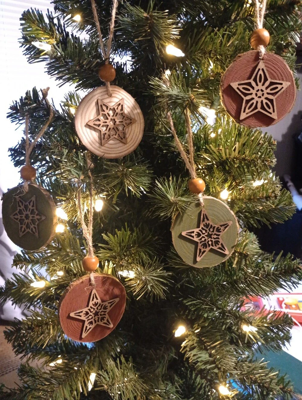 Rustic Farmhouse Wooden Star Christmas Ornaments - NEW